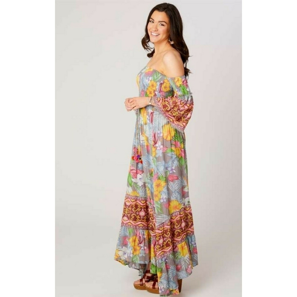 ALTAR'D STATE // flowy boho-chic floral off shoulder smocked maxi dress - Picture 13 of 16
